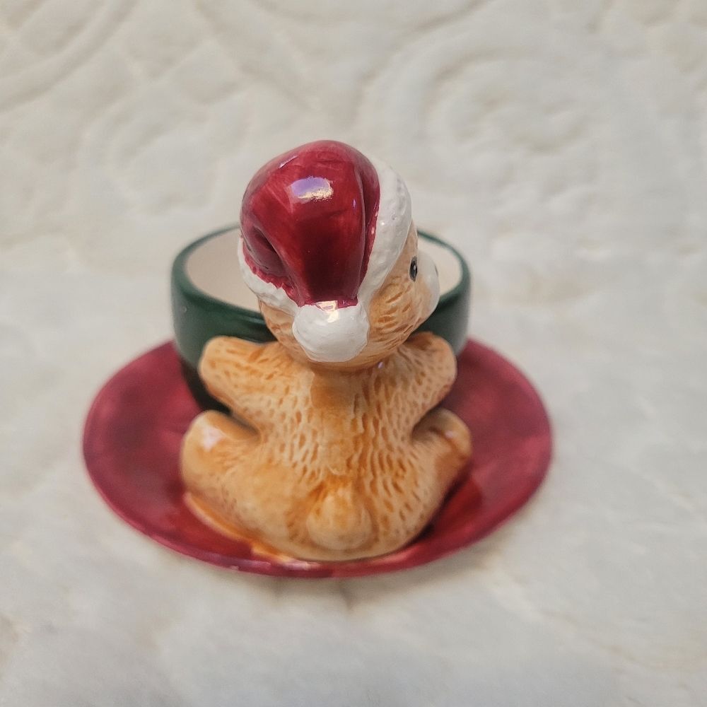 Vintage Christmas Santa Bear Cup Saucer Figurine 1 Piece Sherwood Brands RI R2 - Picture 2 of 6